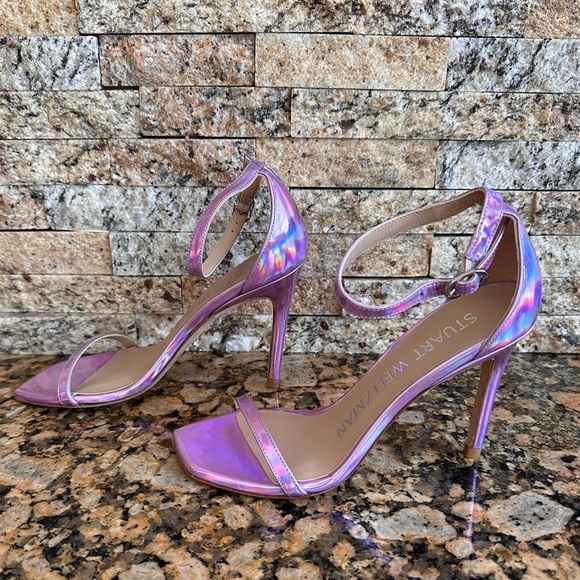 NWOB Stuart Weitzman Nudistcurve Iridescent Pink Ankle Strap Heeled Sandals - Picture 5 of 7